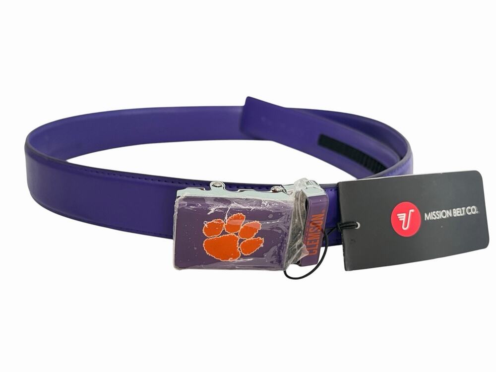 NEW Clemson Tigers Mission Leather Belt •Men L• Metal Buckle Leather Purple $89